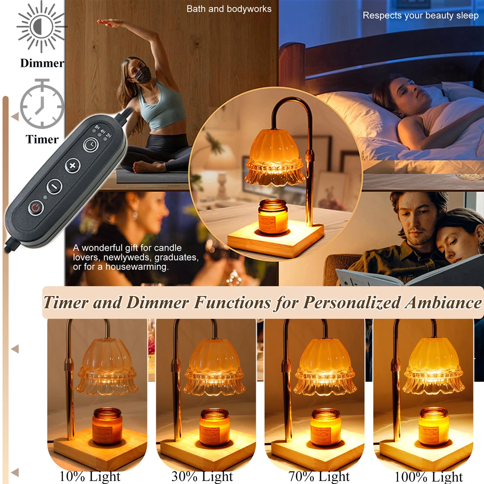 Flower Shade Candle Warmer - Timer & Adjustable Aroma Lamp