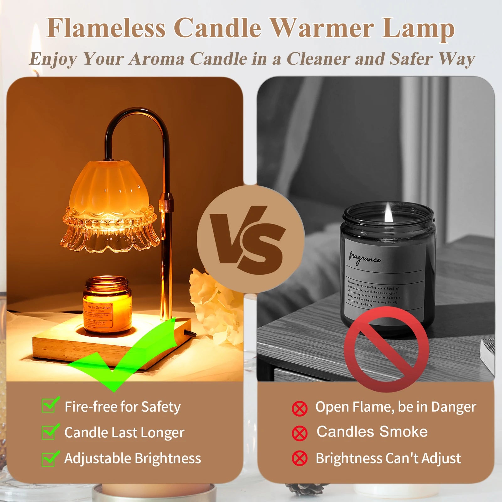 Flower Shade Candle Warmer - Timer & Adjustable Aroma Lamp